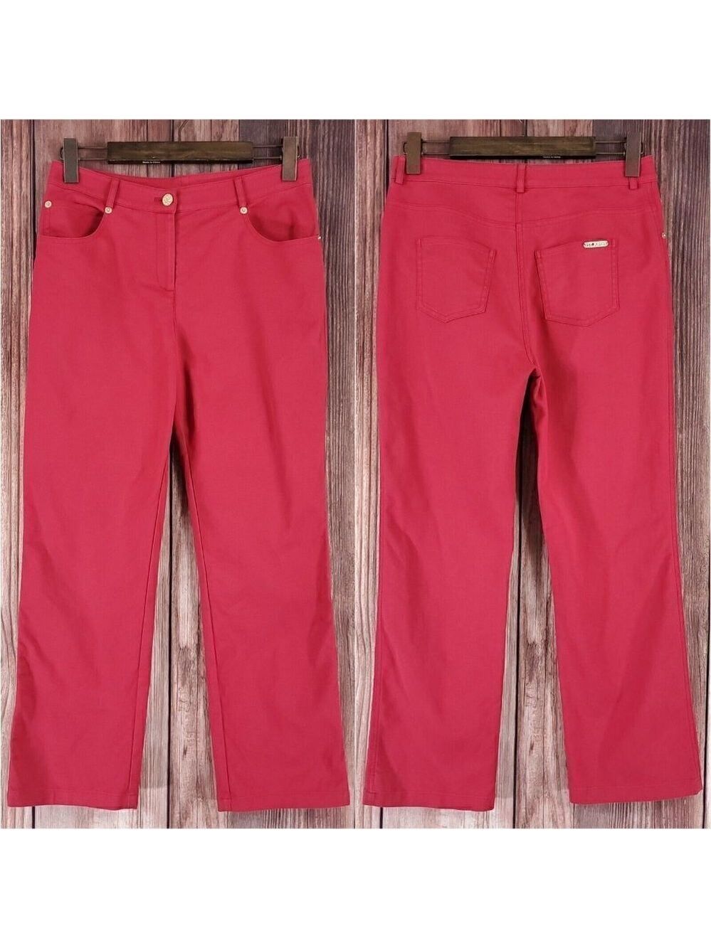 *Read Desc* St John Womens Size 4 Red 5 Pockets Straight Leg Pants Cotton Blend